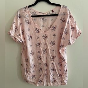 Pink Short Sleeve Tee with Floral Pattern